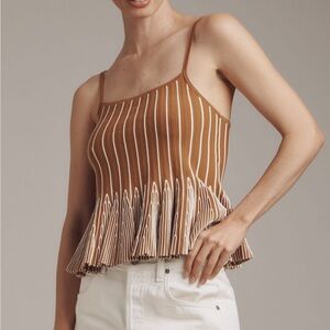 Maeve Ruffled Peplum Knit Tank Top Neutral Motif